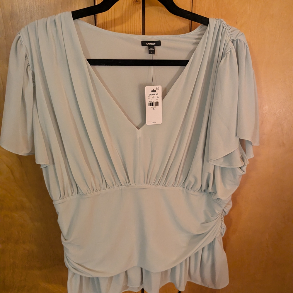 Express Women's Draped V-Neck Blouse - Soft Green